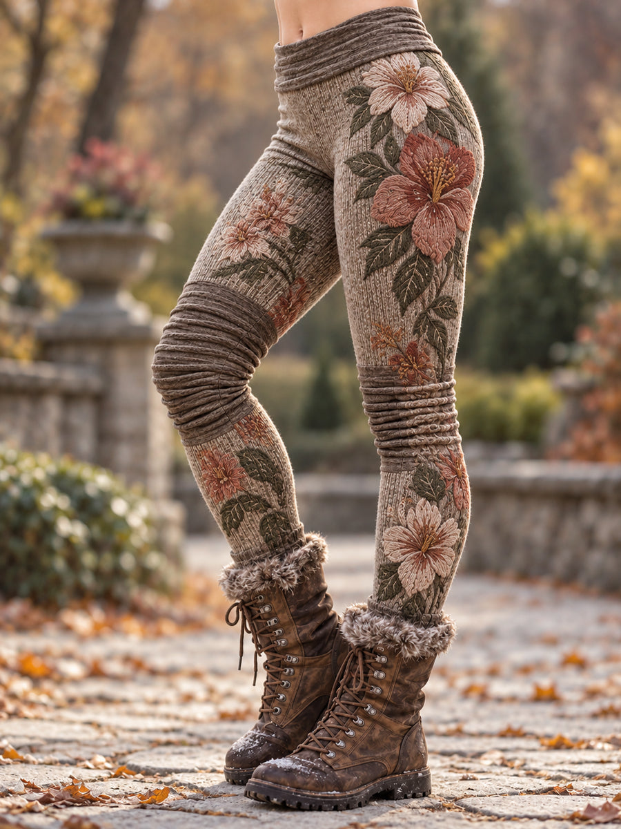 Kvinnors Retro oljemålning Hibiscus konst Leggings