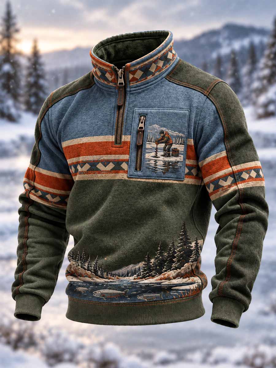 Mäns traditionella fiskemönster Print Sweatshirt