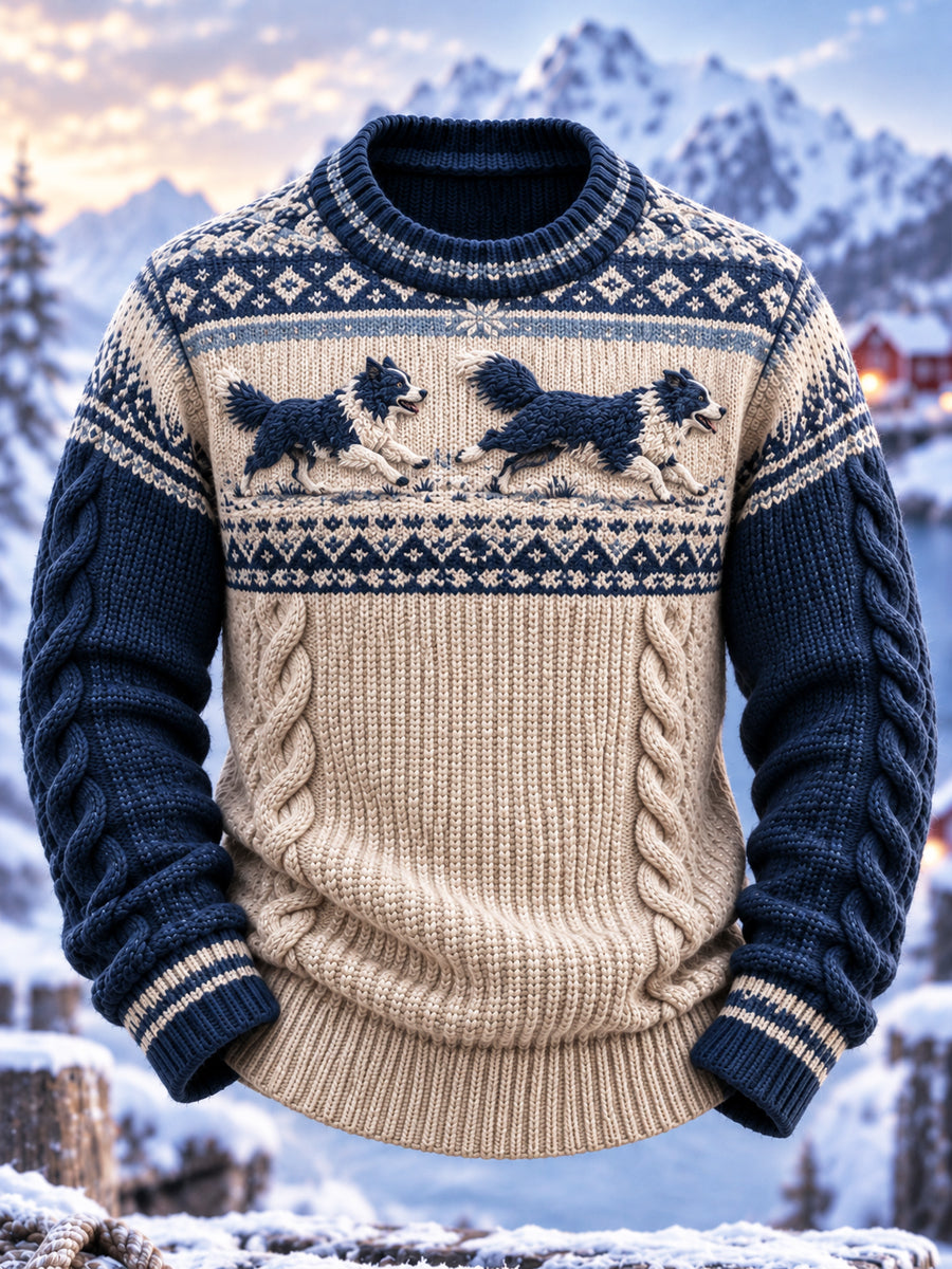 Retro Nordic-Style Pet Border Collie Crew-Hack Sweatshirt