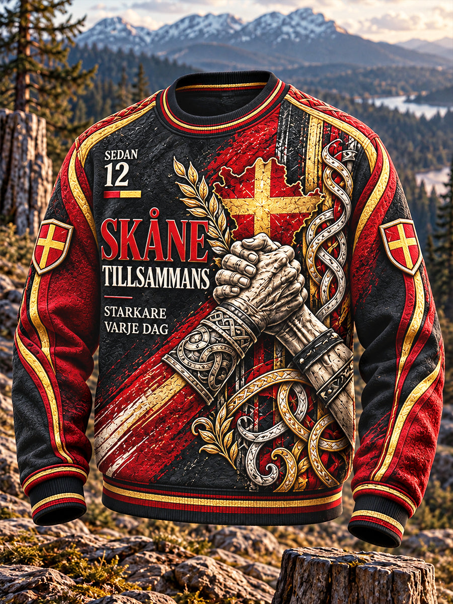 Mäns svenska Skåne Patchwork Skriv ut Casual Sweatshirt