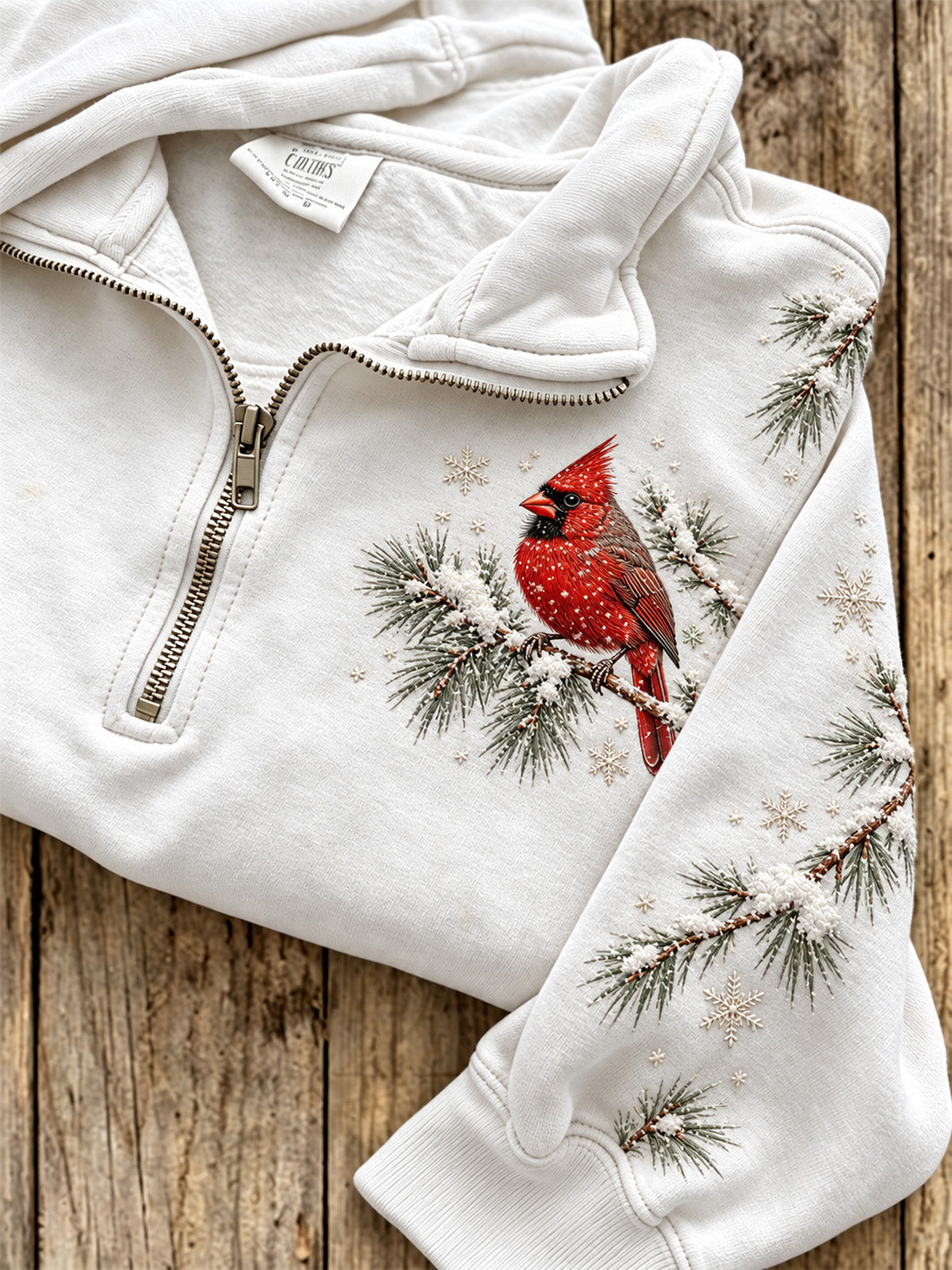 Kvinnors vinter röd kardinal mönster orsak Halv-Zip Sweatshirt