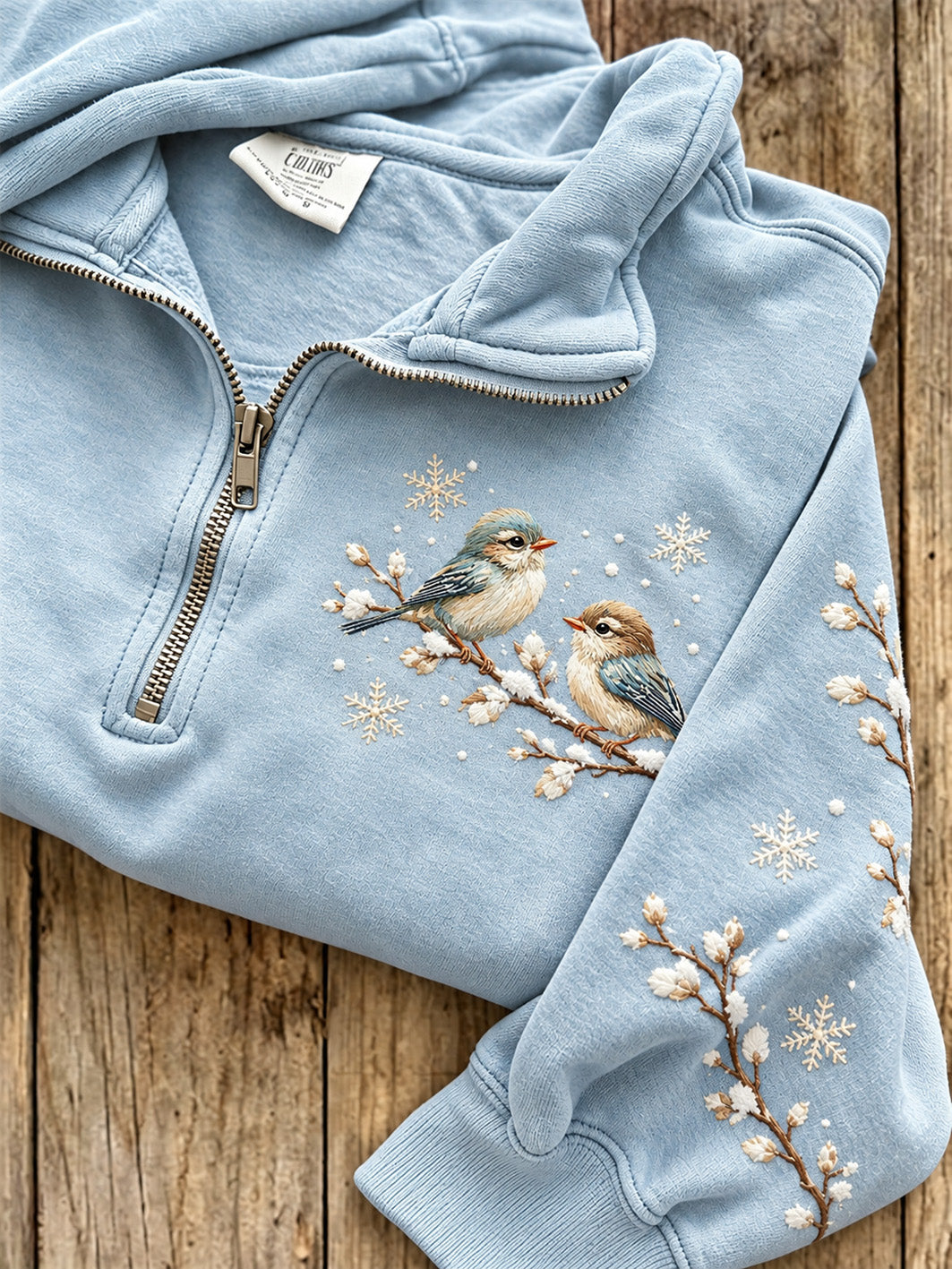 Kvinnor vinterblå Bröst mönster Casual Half-Zip Sweatshirt