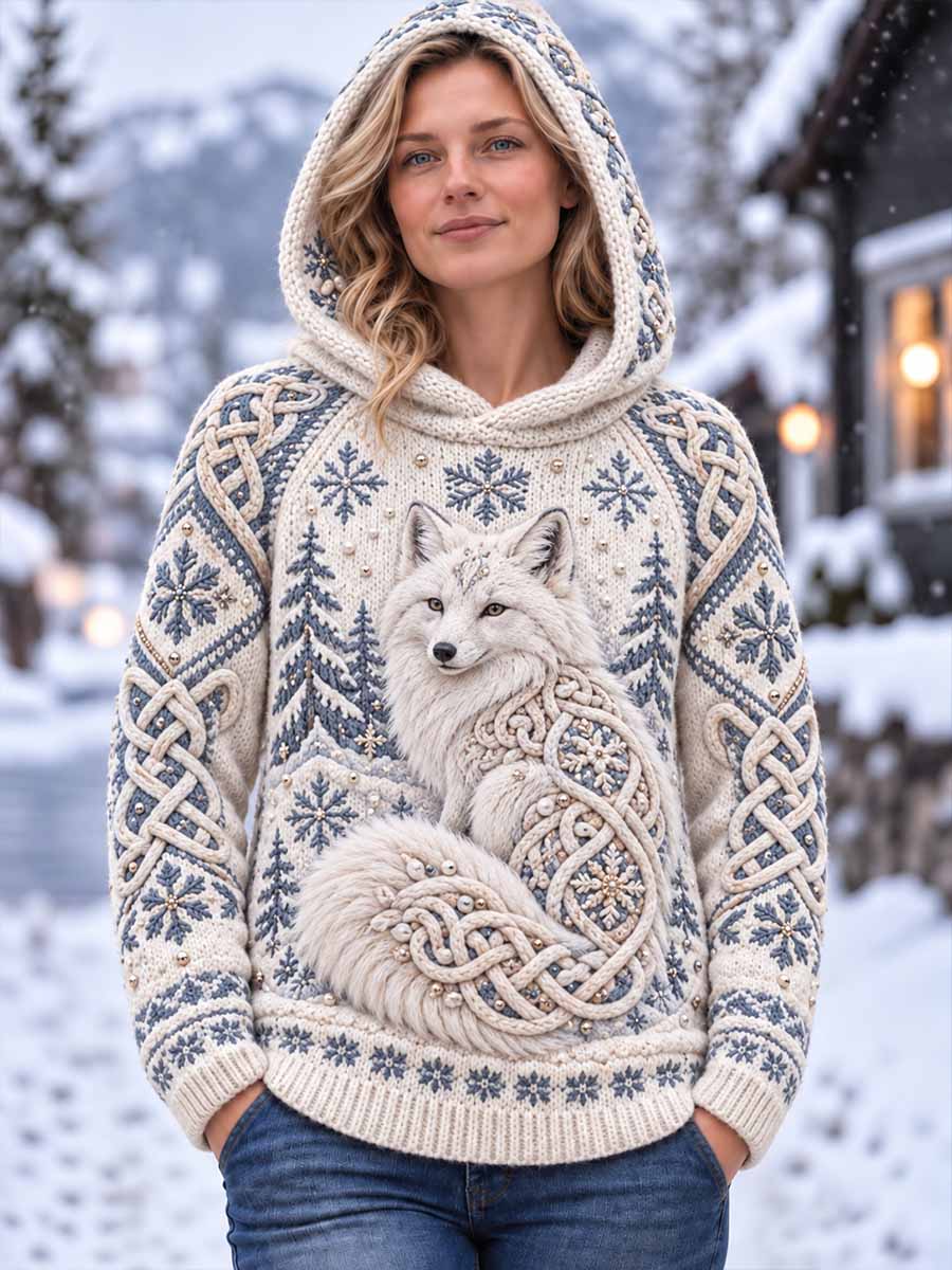 Kvinnors nordiska räv mönster Skriv ut Hoodie tröjar