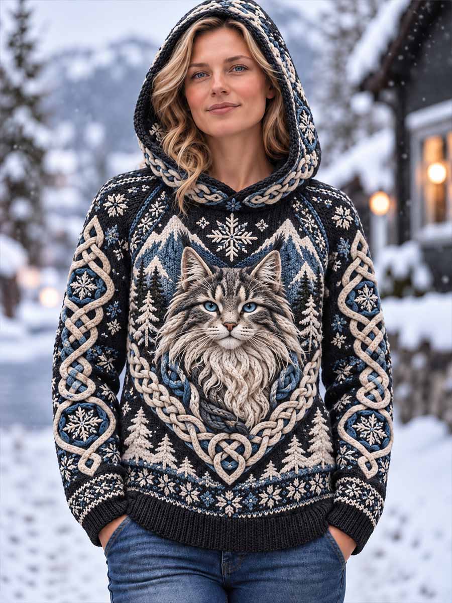 Kvinnors nordiska katt mönster Skriv ut Hoodie tröjar