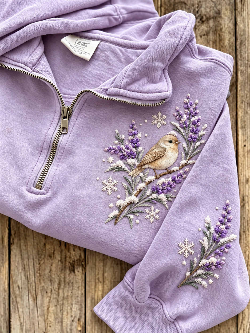 Kvinnors Erithacus Rubecula och lavendel mönster Casual Half-Zip Sweatshirt