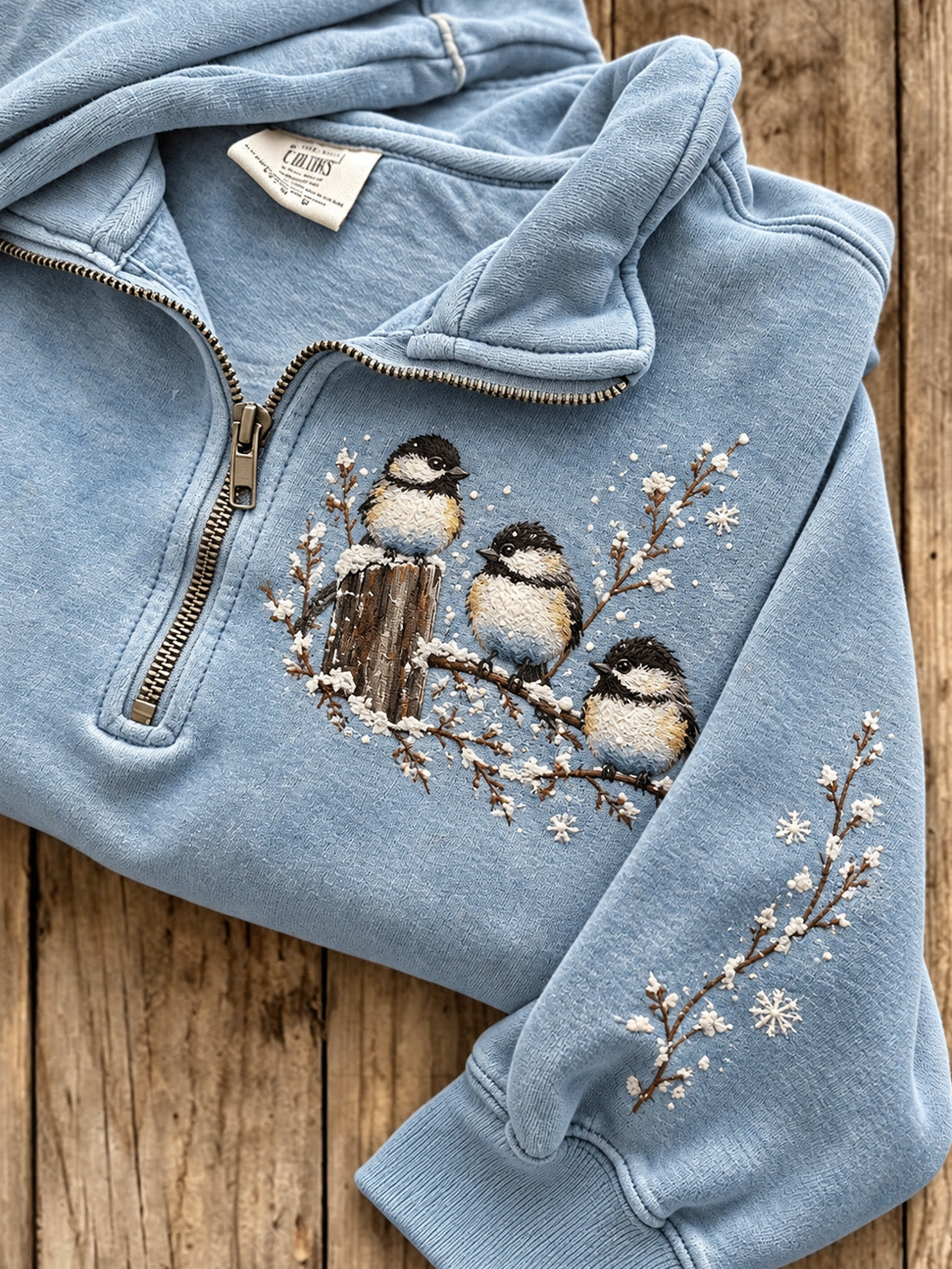Kvinnor Poecile Atricapillus och blomster mönster Casual Half-Zip Sweatshirt