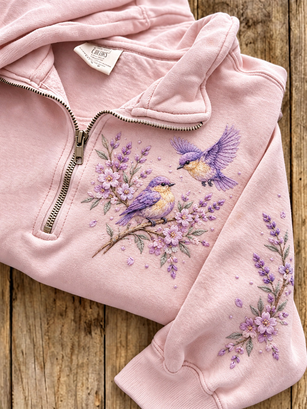 Kvinnors eurasiska blå Bröst och blomma mönster Casual Half-Zip Sweatshirt