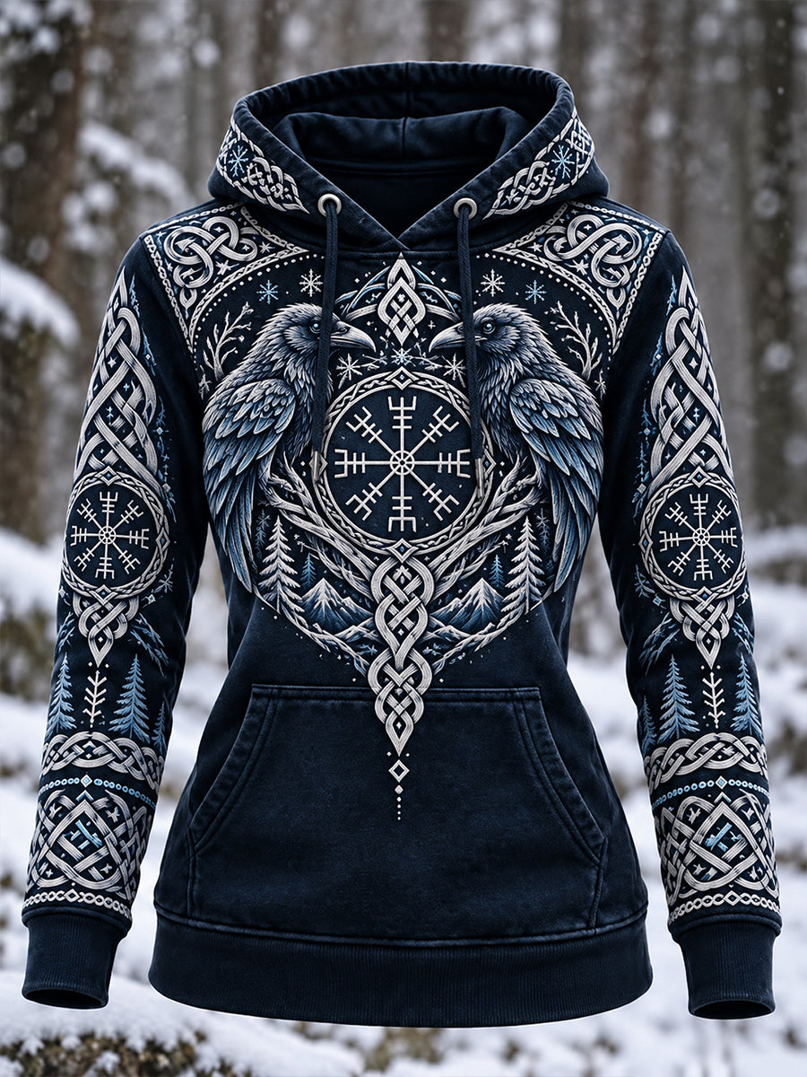 Damsweatshirt med huvud och djurmotiv för nordisk höst och vinter