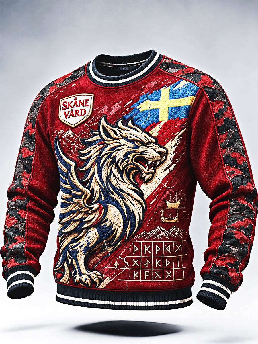 Röd Svenska Skåne Patchwork Skriv ut Casual Hoodiee