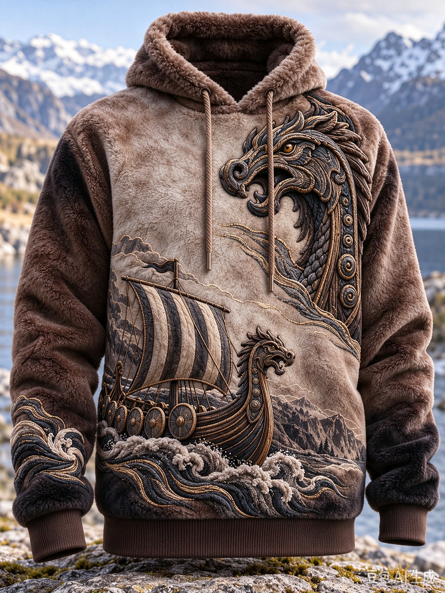 Mäns vikinga konst Flannel Hoodie Flannel