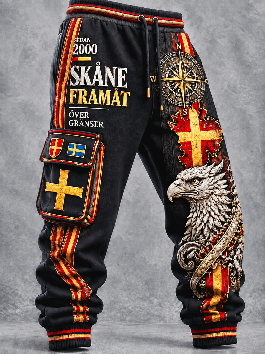 Mäns svart svenska Skåne-Print Casual Byxor