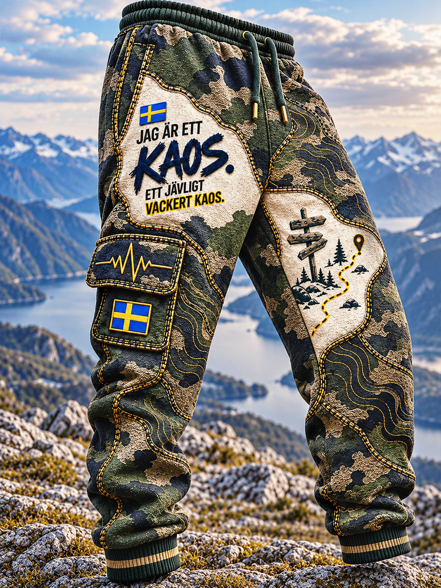 Herrens svenska Camouflage Jag är ett kaos. Ett jävligt vackert kaos Tryckta lediga sportbyxor