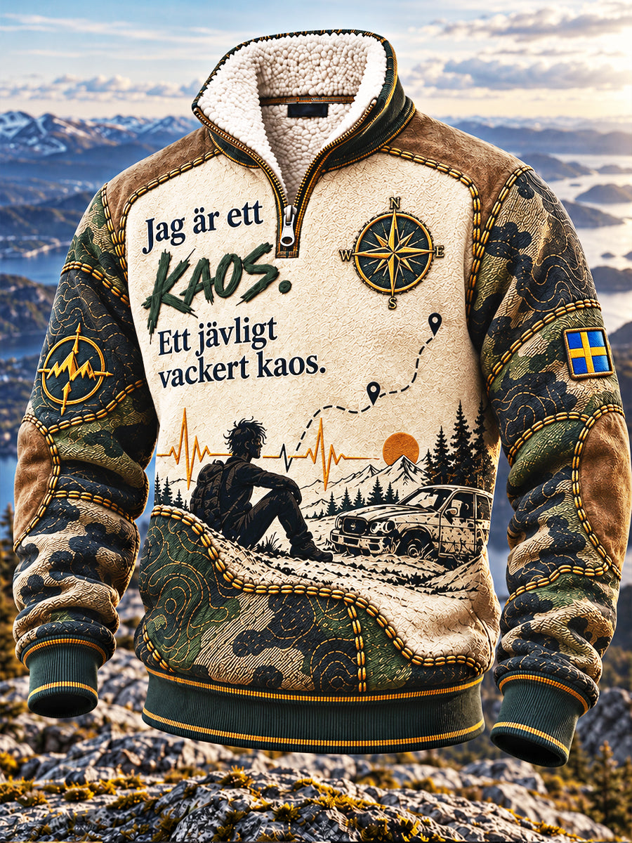 Herrens Vintage Patchwork Jag är ett kaos. Ett jävligt vackert kaos Svensk-tryck Avslappnad tröja
