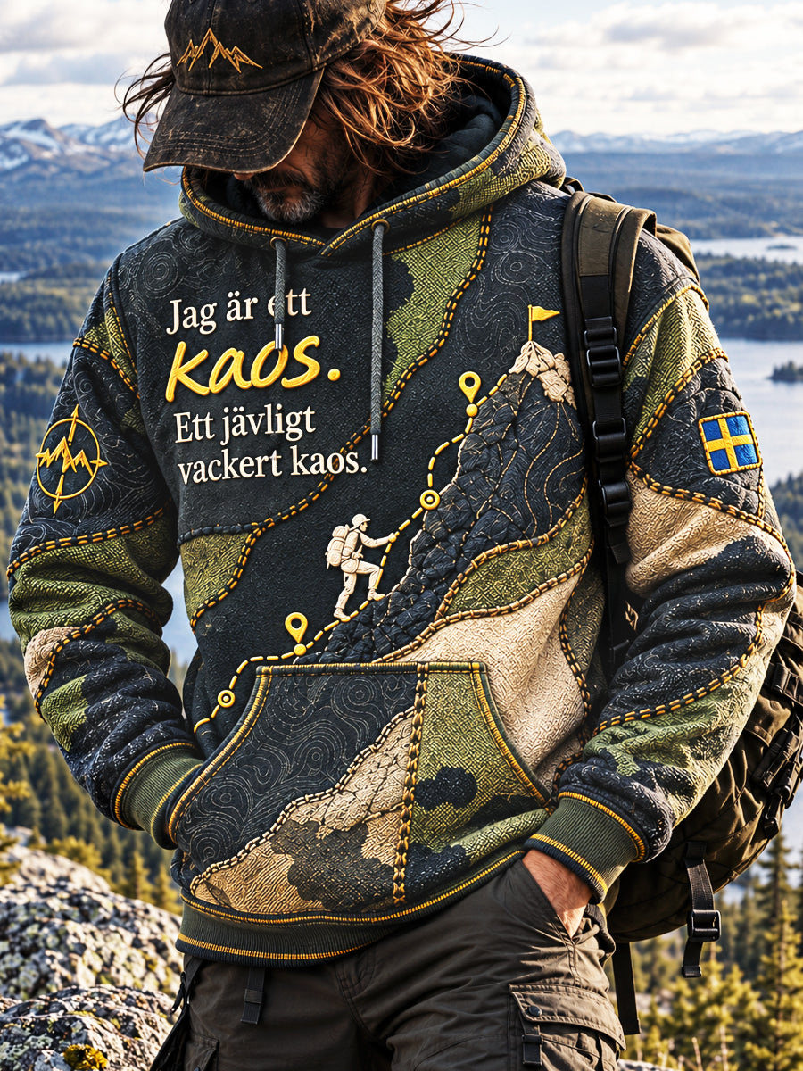 Herr Retro Svenska Patchwork Jag är ett kaos. Ett jävligt vackert kaos Tryckt avslappnad sweatshirt
