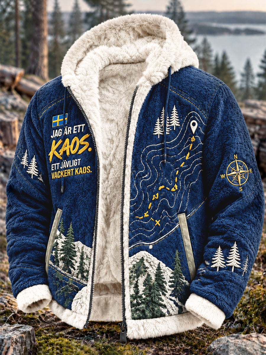 Herrens svenska Print Jag är ett kaos. Ett jävligt vackert kaos Casual Fleece-Lined Hooded Jacka