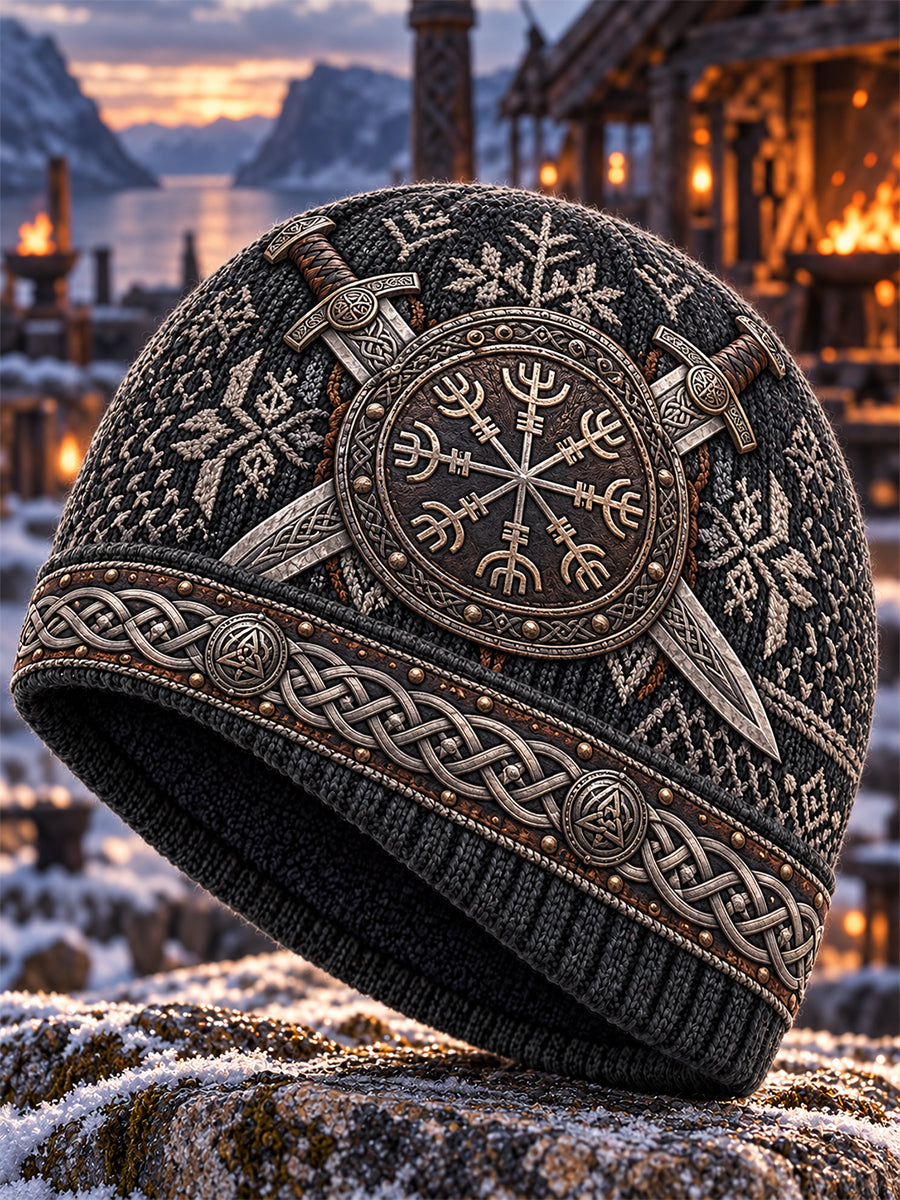 Unisex nordisk vikingmössa, varm och stickad