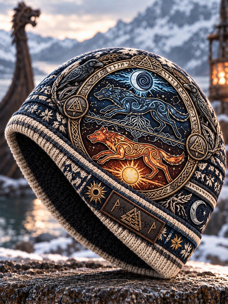 Vikingkonst Vintage Varm, kallstickad mössa för höst och vinter