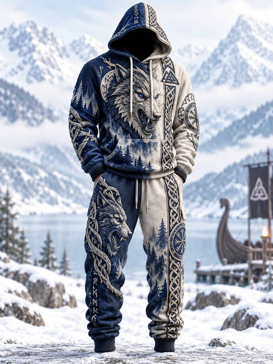 Herrset med vikingart-hoodie