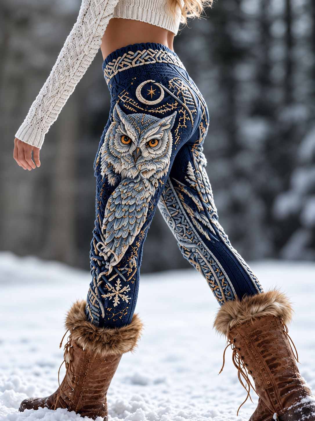 Kvinnors nordiska ugglar Print Leggings