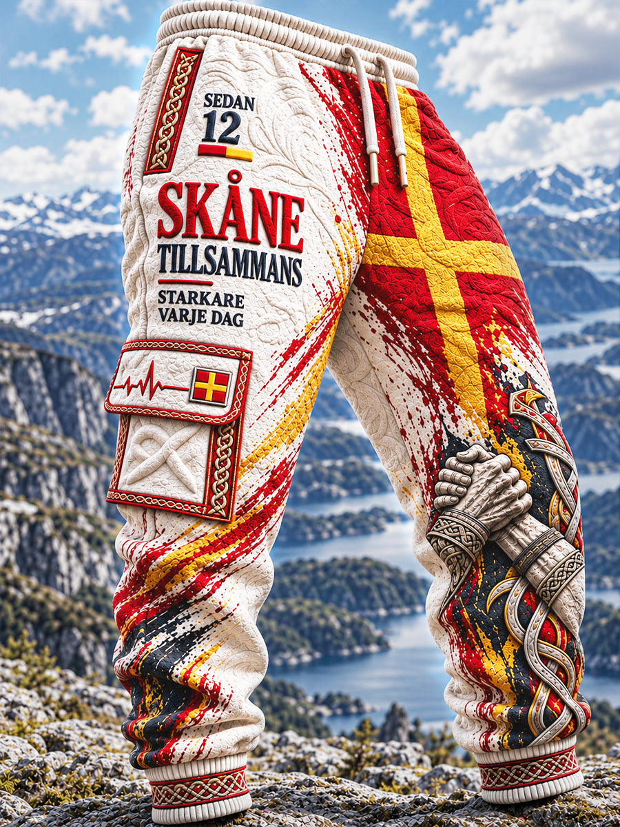 Mäns Vita Svensk-stil Skåne Patchwork-Print Casual Sportbyxor