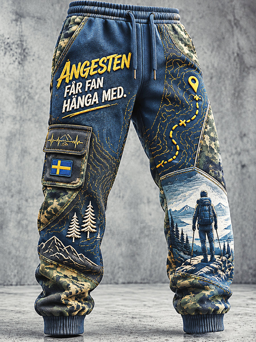 Mäns svenska Patchwork-Print Casual Sport Byxor