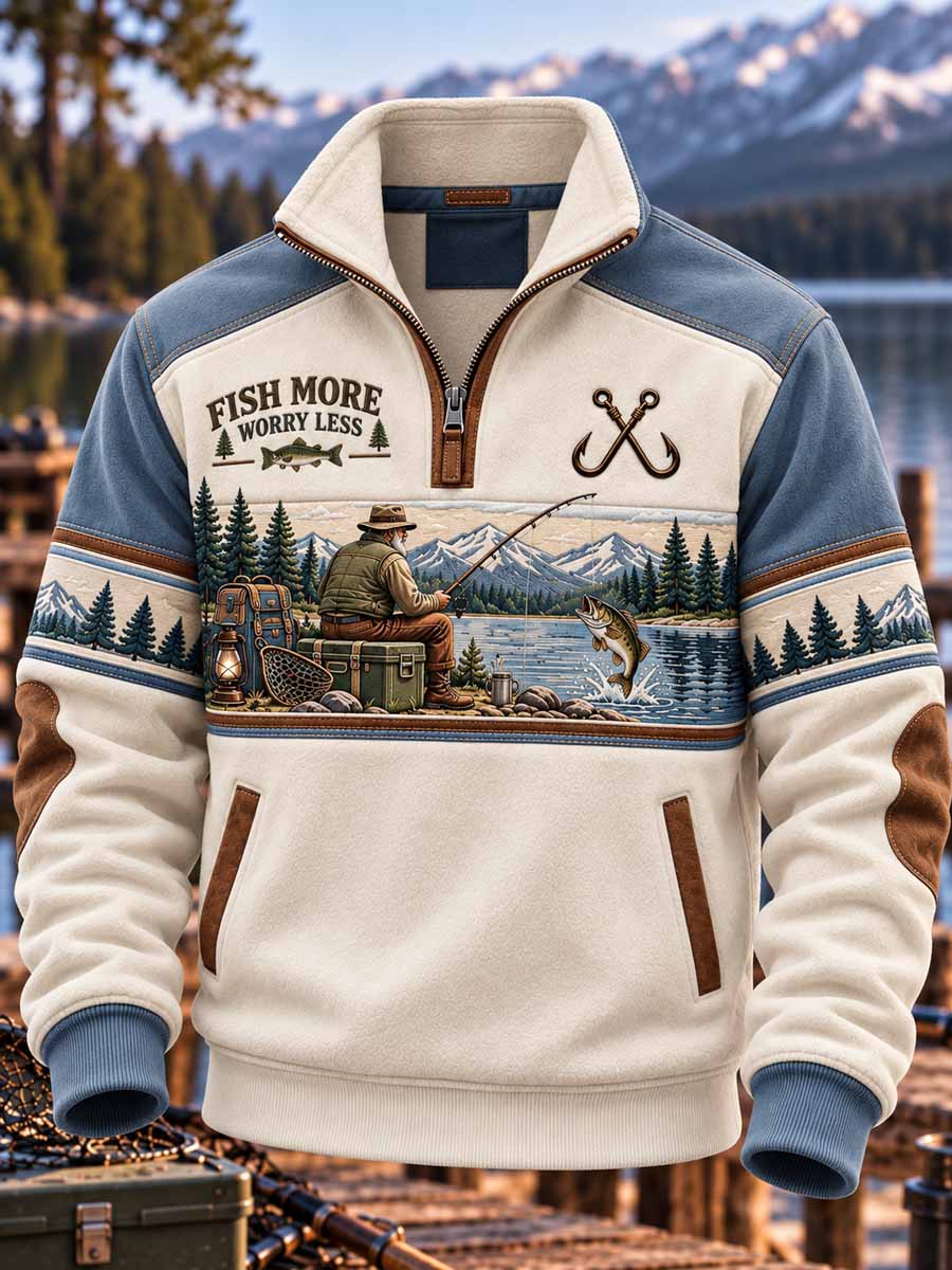 Vintage-sweatshirt för män med fiske- och livsstilsmotiv
