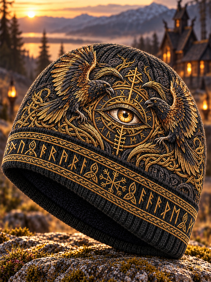 Unisex retro nordisk vikingamössa med djurmönster i fleece