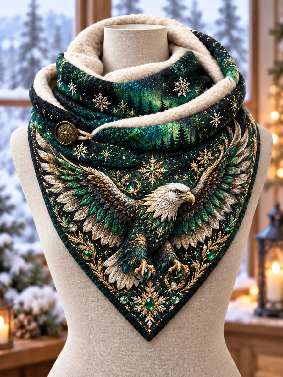 Unisex Retro Nordic Viking Djur Print Fleece-Lined Triangel Scarf