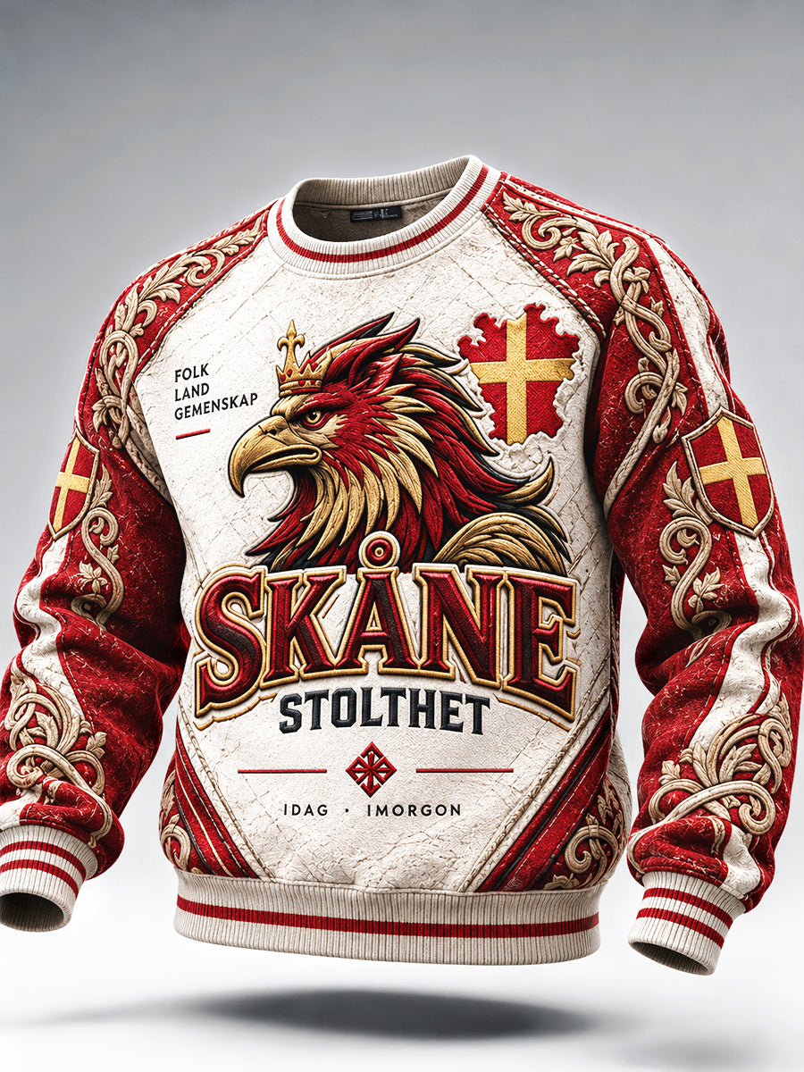 Mäns svenska Skåne Kulturpatchwork Skriv ut Casual Sweatshirt