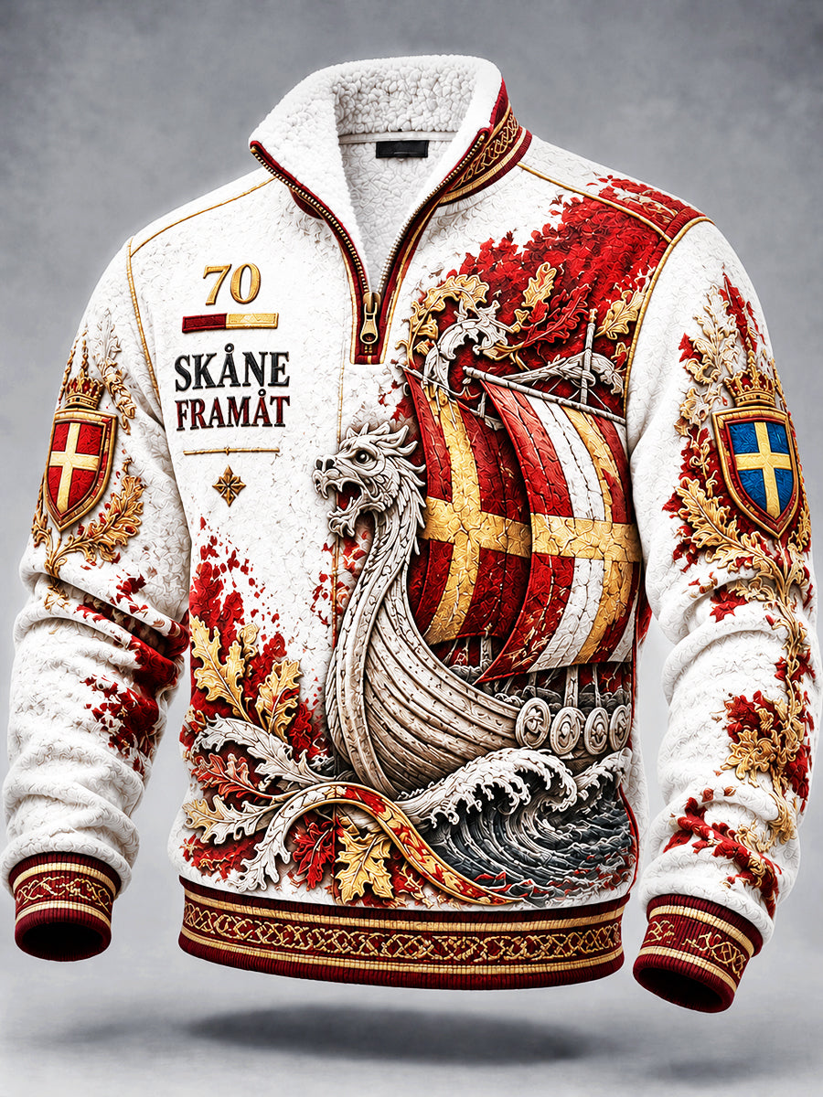 Herrens Vintage Vit Svenska Skåne Skriv ut Casual Sweatshirt
