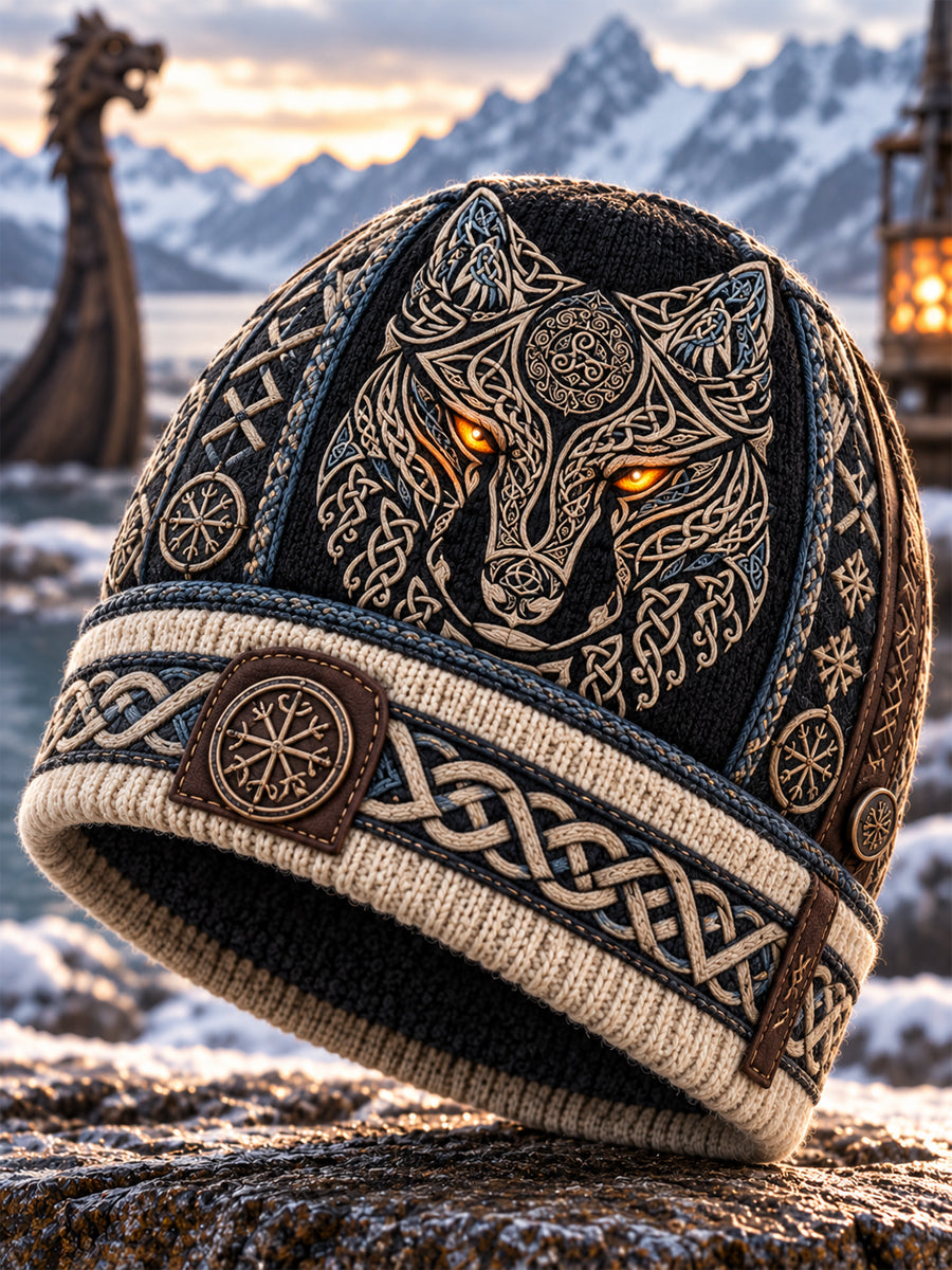 Vikingkonst Vintage Varm, kallstickad mössa för höst och vinter