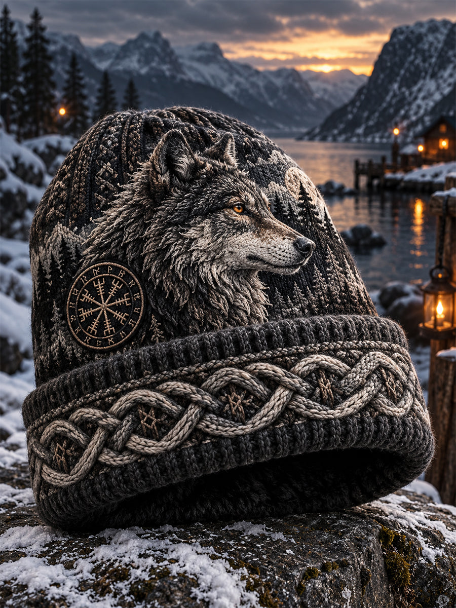 Unisex retro nordisk vikingmössa, varm och stickad
