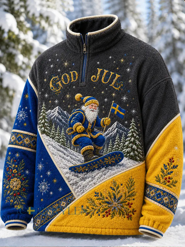 Svensk jultryckt casual sweatshirt med dragkedja för män - grå / S
