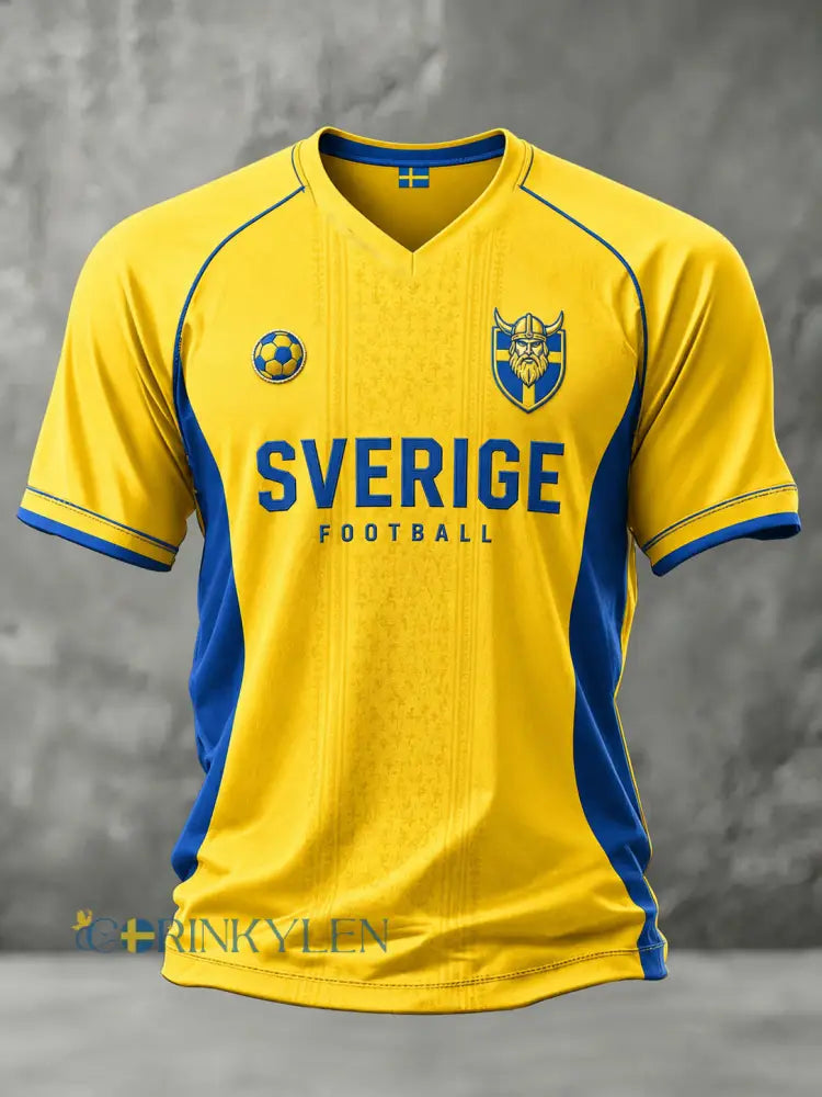T-shirt med fotbollsmotiv V-ringning och raglanärmar för män - A / S
