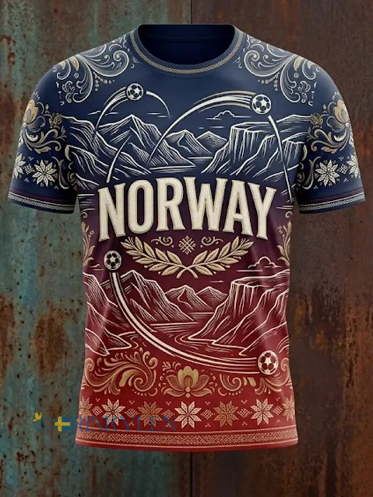 T-skjorte med grafisk trykk til fotballkamp for menn fra Norge - A / S