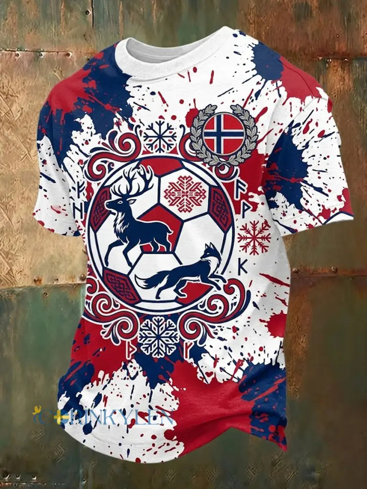 T-skjorte med grafisk trykk til fotballkamp for menn fra Norge - A / S