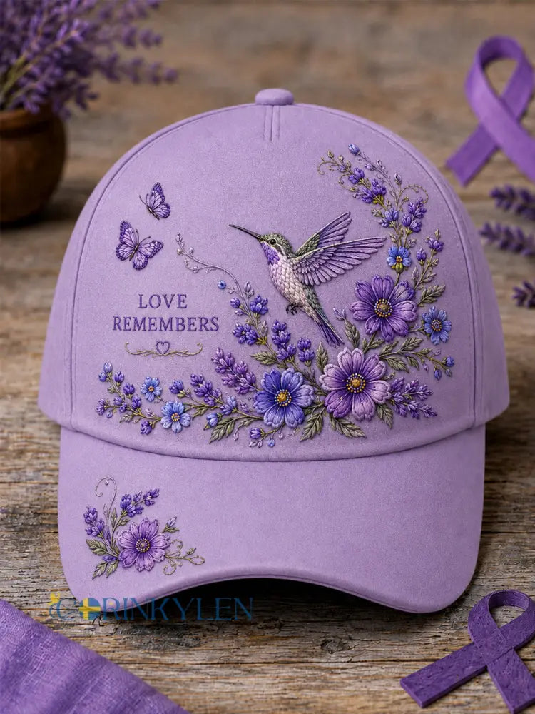 Unisex-luvslur med lila blom- och kolibriprint – stödhatt för medvetenhet om alzheimers sjukdom - lavendel / ONE