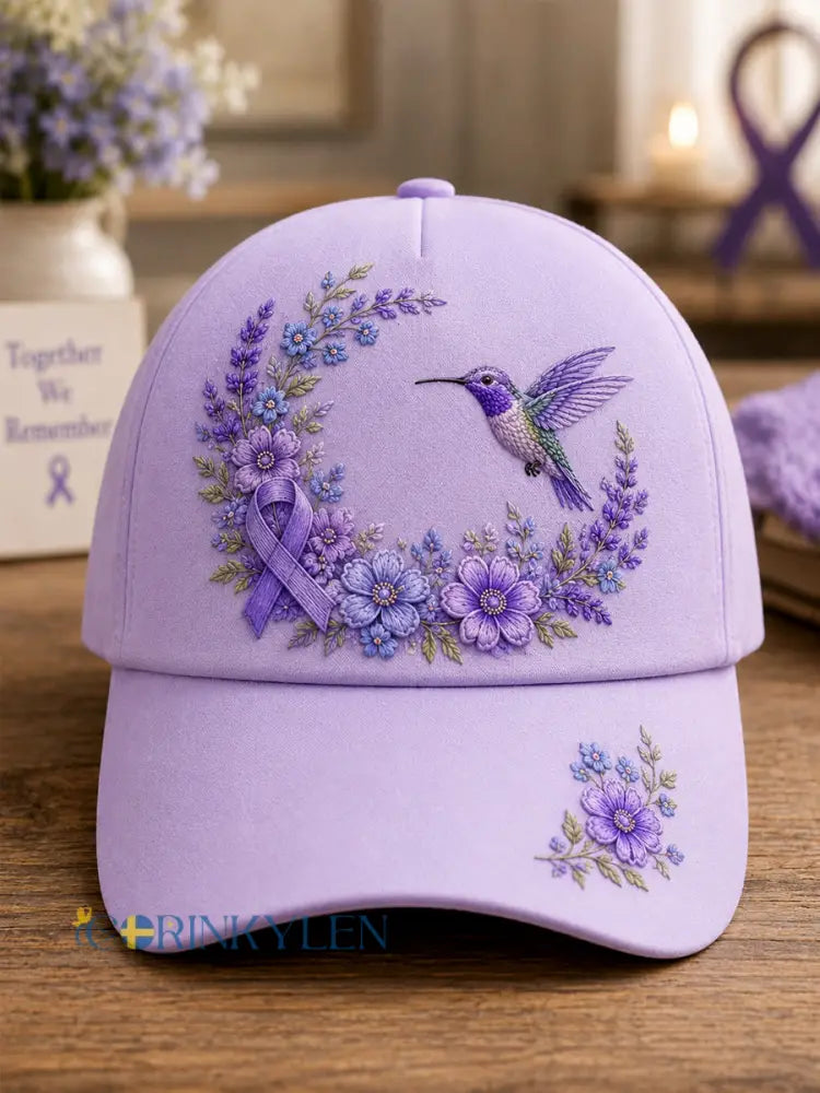 Unisex-luvslur med lila blom- och kolibriprint – stödhatt för medvetenhet om alzheimers sjukdom - lavendel / ONE