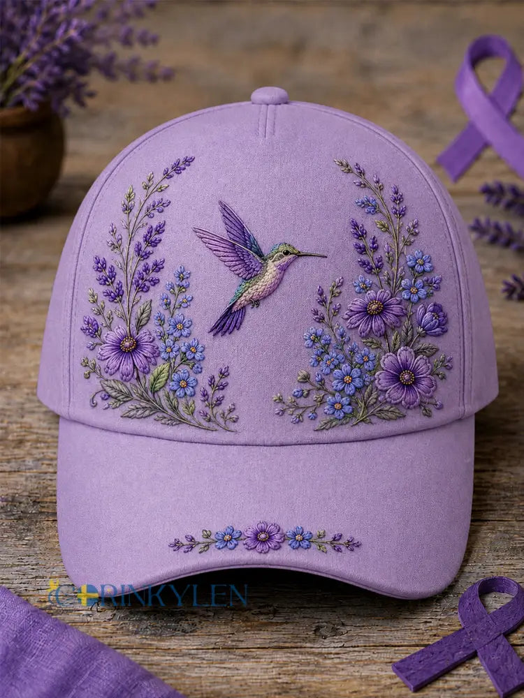 Unisex-luvslur med lila blom- och kolibriprint – stödhatt för medvetenhet om alzheimers sjukdom - lavendel / ONE
