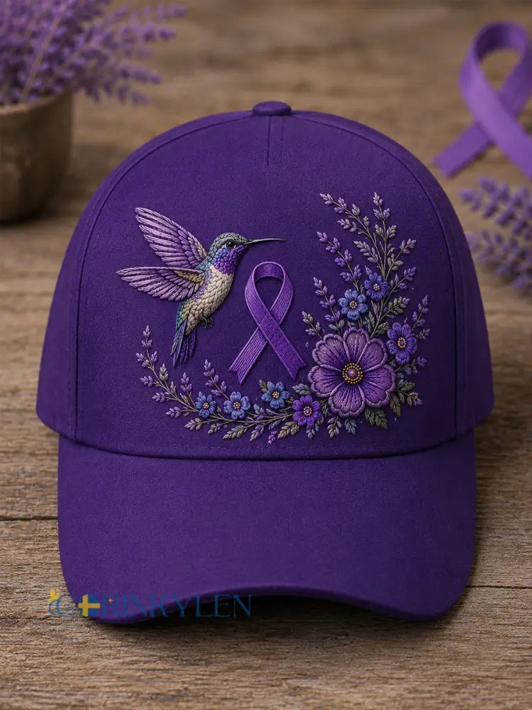 Unisex-luvslur med lila blom- och kolibriprint – stödhatt för medvetenhet om alzheimers sjukdom - mörkt / ONE