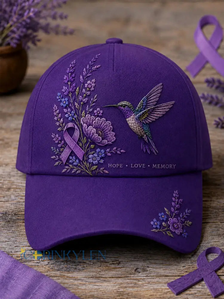 Unisex-luvslur med lila blom- och kolibriprint – stödhatt för medvetenhet om alzheimers sjukdom - mörkt / ONE