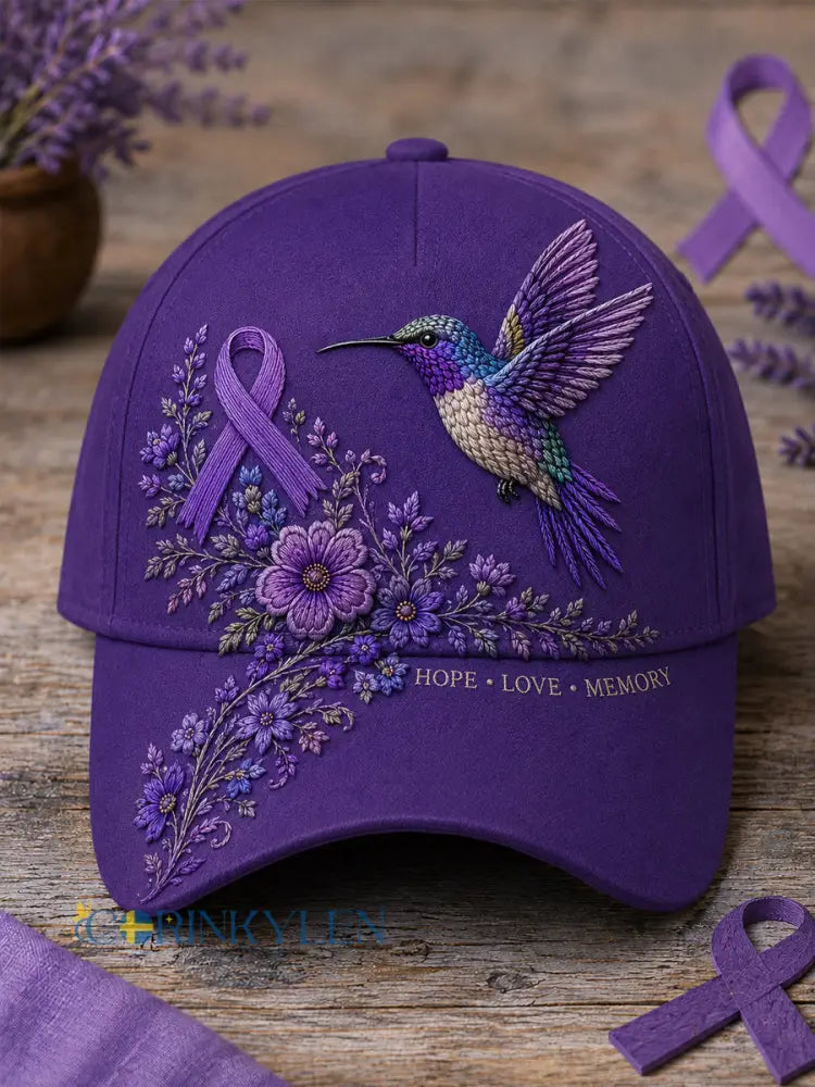 Unisex-luvslur med lila blom- och kolibriprint – stödhatt för medvetenhet om alzheimers sjukdom - mörkt / ONE