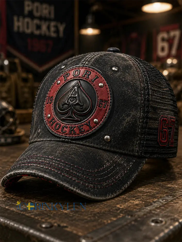 Unisex retro Porin Ässät finskt hockeyhuvudskydd - svart / ONE