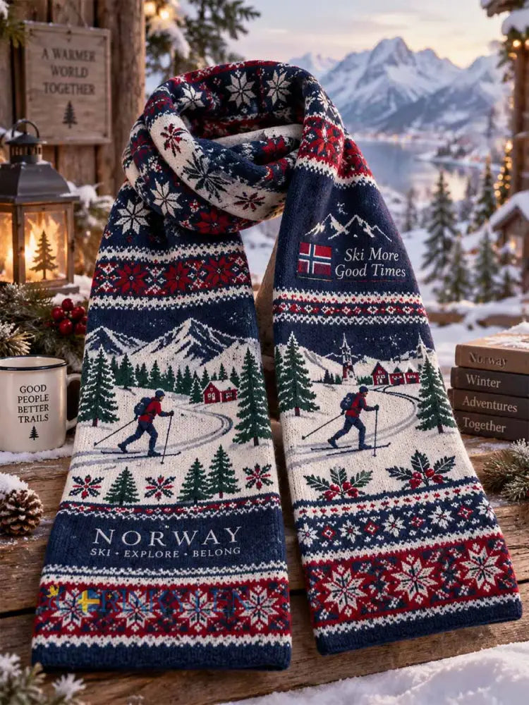 Unisex Retro Vintermönster tryckt scarf - som bild / ONE