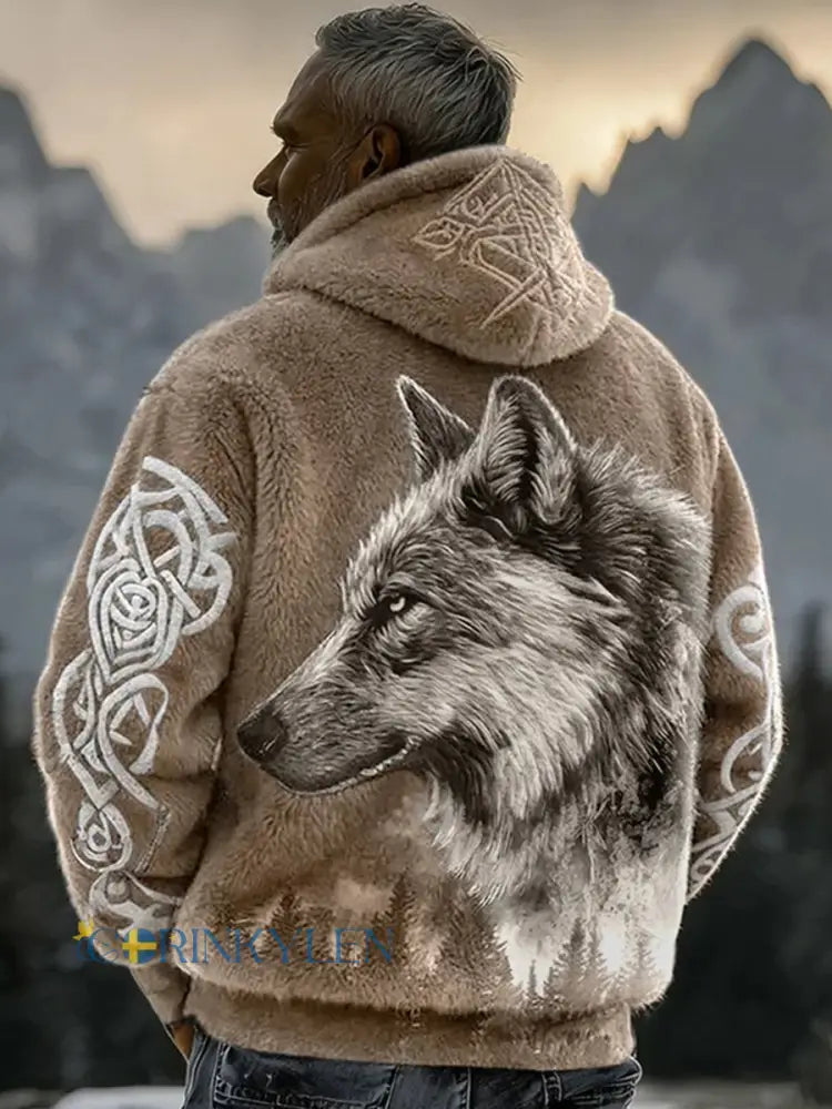 Viking Flannel Hoodie för män - Khaki / S