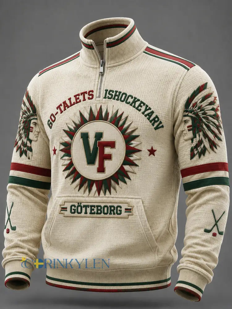 Vintage Göteborg Hockey Classic Våffelstickad Sweatshirt med Dragkedja - som bild / S