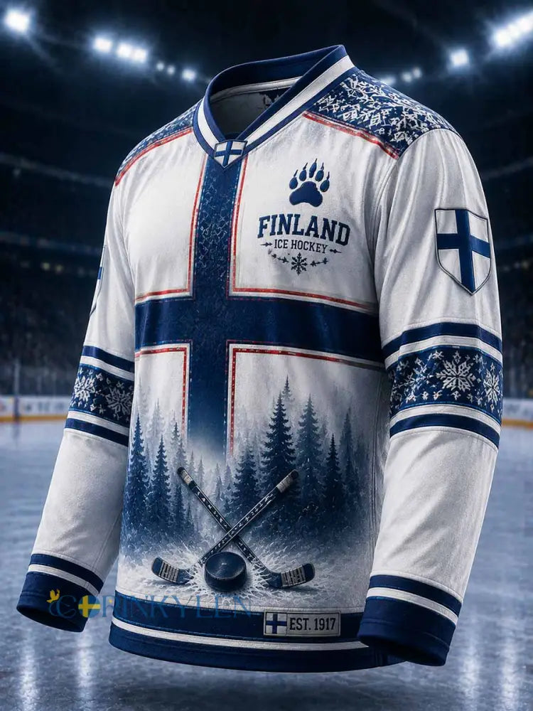 Vintage-långärmad t-shirt för män med finsk ishockeytryck - som bild / S