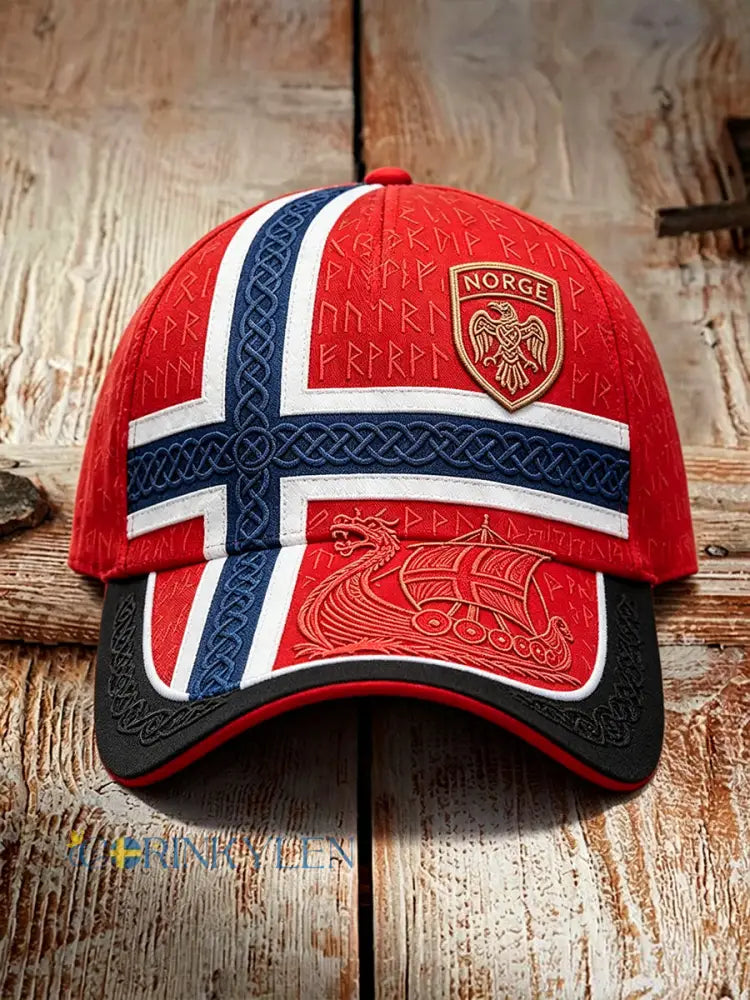 Vintage Norge Vikingskepp konst Celtic Flag Skriv ut Unisex Hatt - röd / ONE