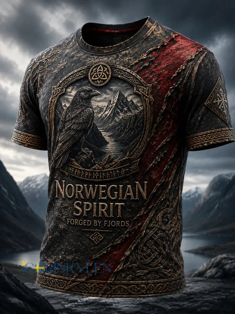 Vintage Norwegian Crackle Print Casual T-shirt - som bild / S