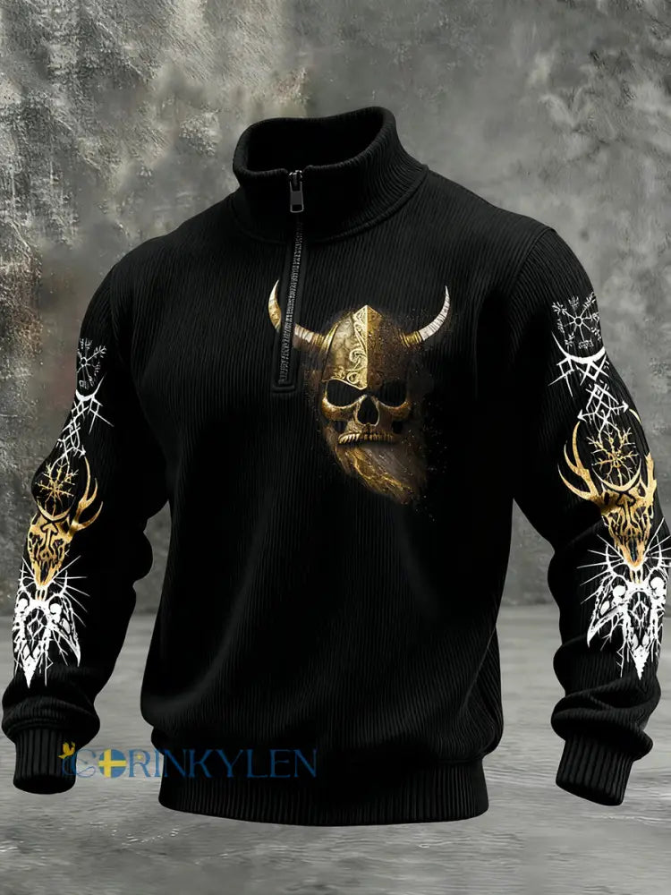 Vintage Viking Svenska flaggmärke mönster Zip-Up Bekväm Pullovere - A / S
